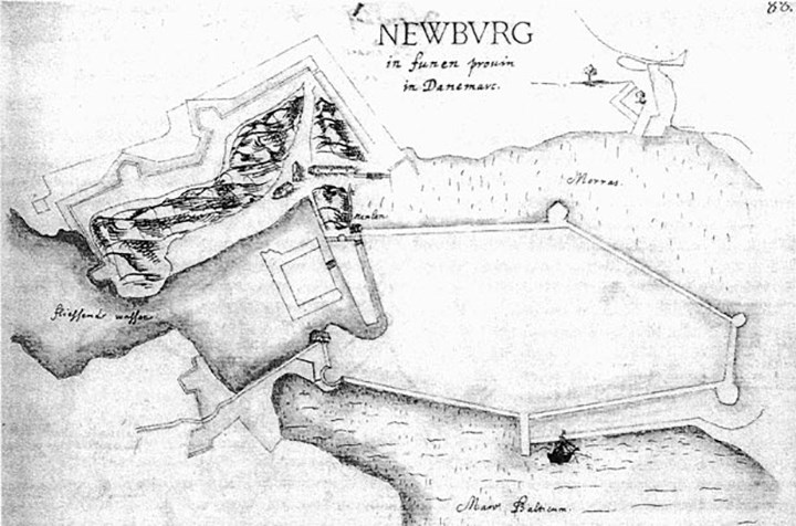 Kort over Nyborg anlæg 1630