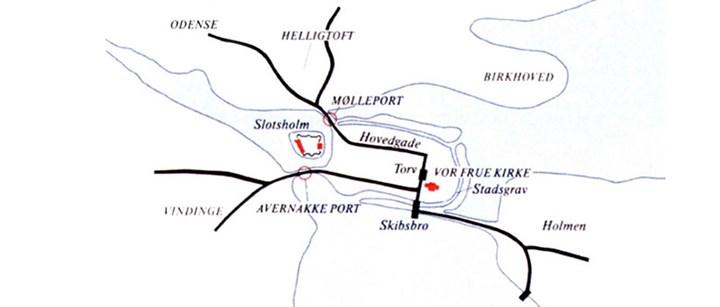 Kort over Nyborg anlæg 1450